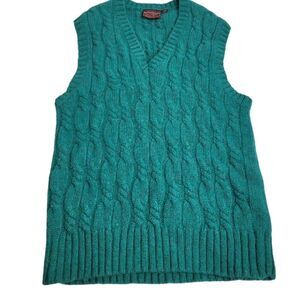 Vtg Chaps Ralph Lauren Mens Gilet Cable Green Knit V-Neck Golf Sweater Vest